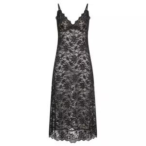 [원더브라]여성 끈나시 시스루 레이스 맥시롱 슬립_블랙