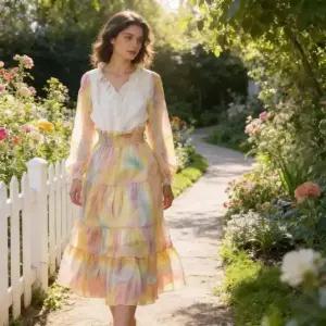 세군다 여자 쉬폰 시폰 원피스 언발란스 러블리 롱스커트 나염 DOS1