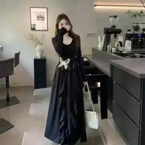 세군다 여자 쉬폰 시폰 원피스 빅사이즈 언밸런스 롱스커트 슬림핏 DOS1