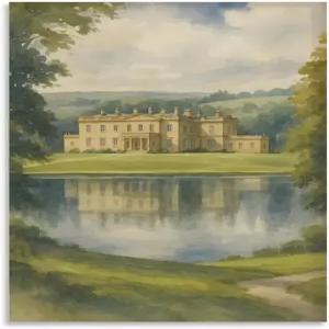 잉글리시 매너 하우스 레이크 뷰 캔버스 인쇄 벽 예술의 자부심과 편견 펨벌리 풍경 수채화 포스터 거실