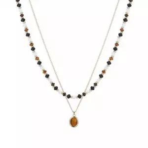 호안석 이중 원석 심플비즈 타이거아이 자연주의 목걸이