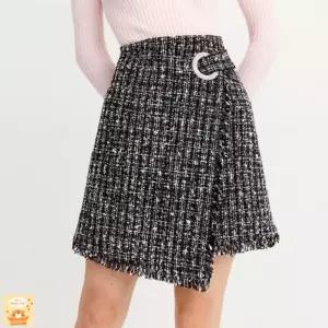 미에스틸로 여자 간절기 뷰티룩 모직 블랙 언밸런스 시크 봄 스커트 가을 ADOR1