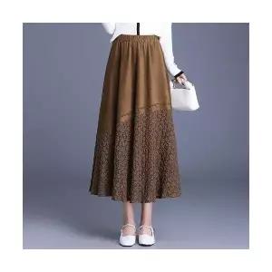 미에스틸로 여성 쉬폰 스커트 시폰 빈티지 스웨이드 레이스 가을 하이웨스트 슬림핏 롱 ADOR3
