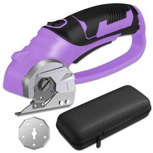 [미국배송] 무선 전기 가위 4V 박스 커터 및 티타늄 블레이드 2개 포함 골판지 - 직물 가죽 카펫 플라스틱 공예 보관 케이스(보라색)를 위한 LED 조명이 있는 회전
