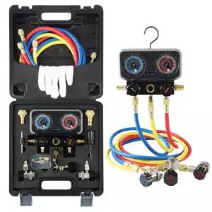 리챔프 AC R1234YF R134A 게이지 세트 및 R404A 냉매와 호환되는 자동차 매니폴드 프레온 충전 배기 작동