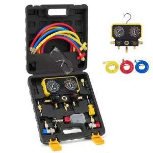 R134a R12 R22 R502 냉매용 오리온 모터 테크 AC 매니폴드 게이지 세트 자동차 5 호스가 장착된 정밀 냉매