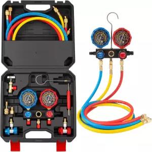 아주비 3방향 매니폴드 게이지 세트 R134A/R410A/R1234YF/R22/R404A용 자동차 AC 충전 키트 프레온 및