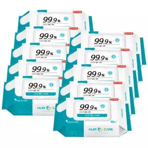누리케어 손소독 티슈 소독 물티슈 항균티슈 70매 10개 479645