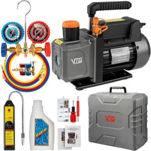 VTG VOGTEN 4.5 CFM AC 진공 펌프 및 게이지 세트 미니 스플릿/HVAC/자동 시스템용 매니폴드 키트 R134a