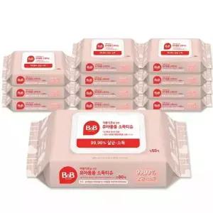 비앤비 자몽식초 유아용품 소독티슈 캡형 60매 x12팩 세정 안심제균 479664