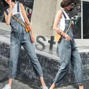 (올핀)데님 멜빵 바지 긴바지