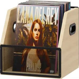 호메이주 비닐 레코드 보관함 - 금속 및 나무 상자 최대 60장의 앨범 베이지색 보관 가능