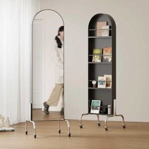 전신거울 책장 이동식 수납 도어 틈새장 선반 수납함