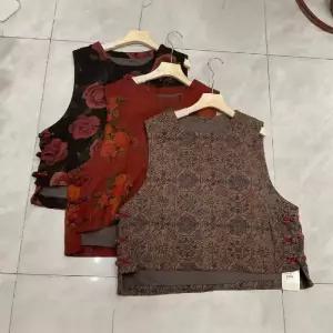 루타꽁몰 면 여자 빈티지 가을 프린트 트윌 조끼 가리비 단추 나시 베스트 HO3