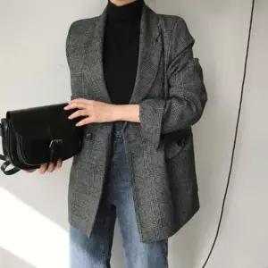 세련되고 심플한가을 체크 자켓 여성의류 면접룩 캐주얼정장 자켓