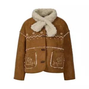 인베스트 자수 포인트 무스탕 코트+머플러 세트_IN5W1CT1571