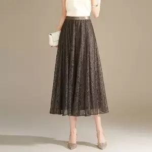 치마 롱 레이스 하이웨스트 우산 여자쉬폰스커트 A라인 봄여름 슬림핏 ible1