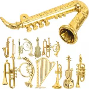 가넥 14pcs 미니 악기 크리스마스 장식 아크릴 작은 트리 1/12 스케일 미니어처 인형의 집 탁상