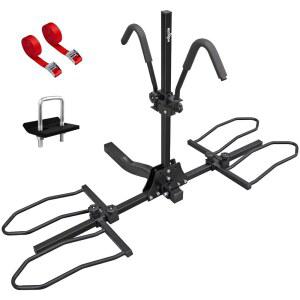 [미국배송] 핑디르 2인치 히치 마운트 자전거 랙 표준 뚱뚱한 타이어 전기 자전거용 접이식 틸트 가능한 플랫폼 스타일 캐리어 150파운드 2개 스태빌라이저 트레일러 잠금장치 래칫 스트랩 2개