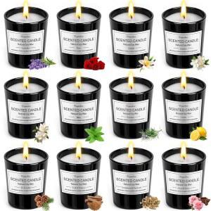 남성을 위한 12팩 향초 선물 세트 가정용 내추럴 소이 180H 롱 버닝 양초 대량 여성 크리스마스 생일 감사