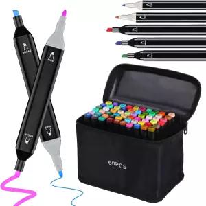 코티프키 60색 듀얼 팁 알코올 마커 아트 영구 스케치 세트 색칠 페인팅 일러스트레이션