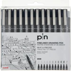 유니 핀 파인라이너 드로잉 펜 세트 12 블랙
