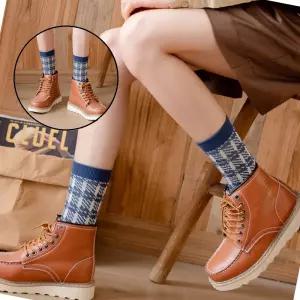 글로 니트 여성용 중목 양말 블루체크 겨울용 편한양말