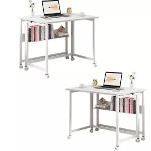 접이식 책장 수납 공간 벽 흰색 좁은 컴퓨터 학생용 슬림 듀얼폴딩책상 세트