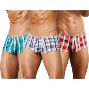 SEAUR 남성용 코튼 로우 라이즈 복서 반바지 격자무늬 스트라이프 프린트 속옷 파우치 트렁크 편안한 잠옷