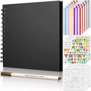 메탈릭 마커가 있는 이상적인 7 x 인치 스크랩북 앨범 결혼 및 기념일을 위한 40 페이지 크래프트 페이퍼