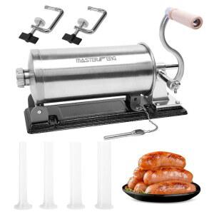 마스터 펑 6파운드 소시지 스터퍼 수평 스테인리스 스틸 스터핑 메이커 머신, 플라스틱 스터핑 깔때기 4개