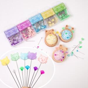 80개/박스 고양이 모양 다이아몬드 헤드 핀  다양한 색상의 바느질 원단 고정  공예 액세서리  퀼팅 용품