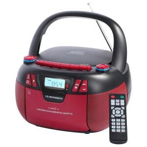 블루투스 및 카세트 플레이어가 포함된 붐박스 CD 플레이어 휴대용 AM/FM 라디오 MP3/USB/AUX 입력 가 스테레오 사운드 시스템 가정 실외용 AC 배터리 전원 공급 RED