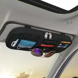 카 선바이저 정리함 PU 가죽 범용 트럭 SUV용 포켓 수납 파우치 홀더 선글라스 문서 카드 펜