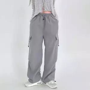 여자 힙합 댄스복 와이드 카고 팬츠 스트링 조거 바지 oQW6+5HlD