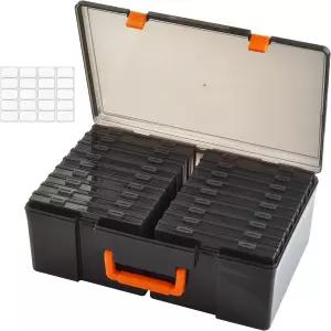 사진 보관함 5 x 7 인치 칸막이가 있는 18 개의 내부 케이스 손잡이가 검은색 무산 보관 용기 스티커