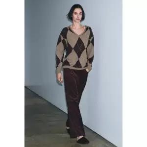ZARA 자라 100% 울 마름모 패턴 스웨터 - 브라운 / 토프 735651