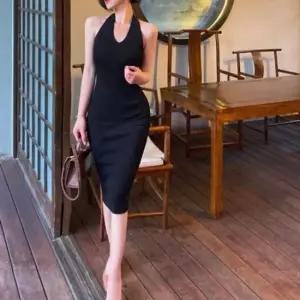 파티룩 휴양지원피스 슬림 민소매원피스 니트 골지 미