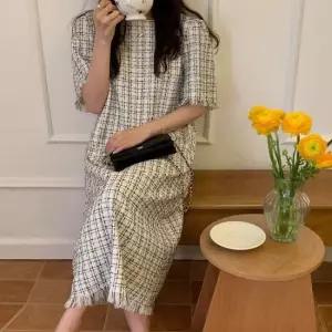 하객원피스 프린지 트위드 롱원피스 일자핏 체형커버 데이트룩