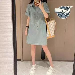 플리츠원피스 시원한 여름 카라 롤업 데님 원피스 다용도