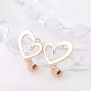 드롭귀걸이 금침 로즈골드 하트 원터치 링 귀걸이 14K