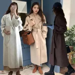 여자모직코트 여성 롱 허리끈 겨울패션 데이트룩 세련룩 모직코트