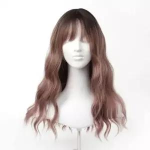 인조모가발 애쉬핑크 물결펌 웨이브 긴머리 가발 여자 통가발