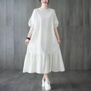 코튼원피스 소매핀턱 여성 캉캉 스타일 린넨 데일리 원피스
