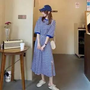 스트라이프원피스 여름원피스 트임 여름 휴양지패션 단가라 롱원피스 5