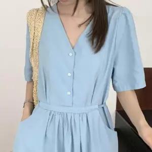 편한원피스 브이넥 원피스 스트링 버튼 플레어 A라인