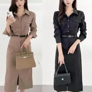 셔츠원피스 모던 클래식 여자 셔츠 롱원피스 벨트 세트