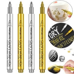 혼합 4개입 금색 은색 DIY 메탈 방수 영구 페인트 마커 펜 공예품 레진 몰드 아트 페인팅 용품