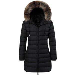 여성 겨울 코트 따뜻한 방풍 재킷 | 추운 날씨를 위한 탈부착 가능한 인조 모피 안감 후드가 있는 방수 퀼트 파카