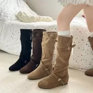 롱 빈티지 가을 여사친 슬림핏 슈즈 플랫 속굽 메일라드 스틸레토 롱부츠 부츠 ST3